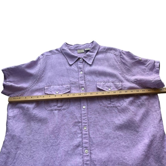 L.L. Bean Women’s 2X Purple Chambray 100% Linen Button Front Short Sleeve Shirt - Picture 8 of 12